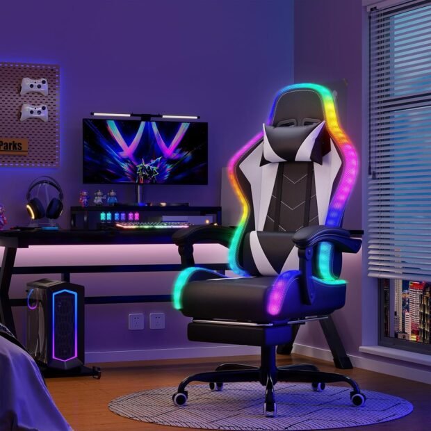 meilleure chaise gaming Amazon - Devoko Chaise Gaming LED RGB