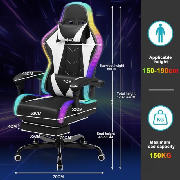 meilleure chaise gaming Amazon - Devoko Chaise Gaming LED RGB