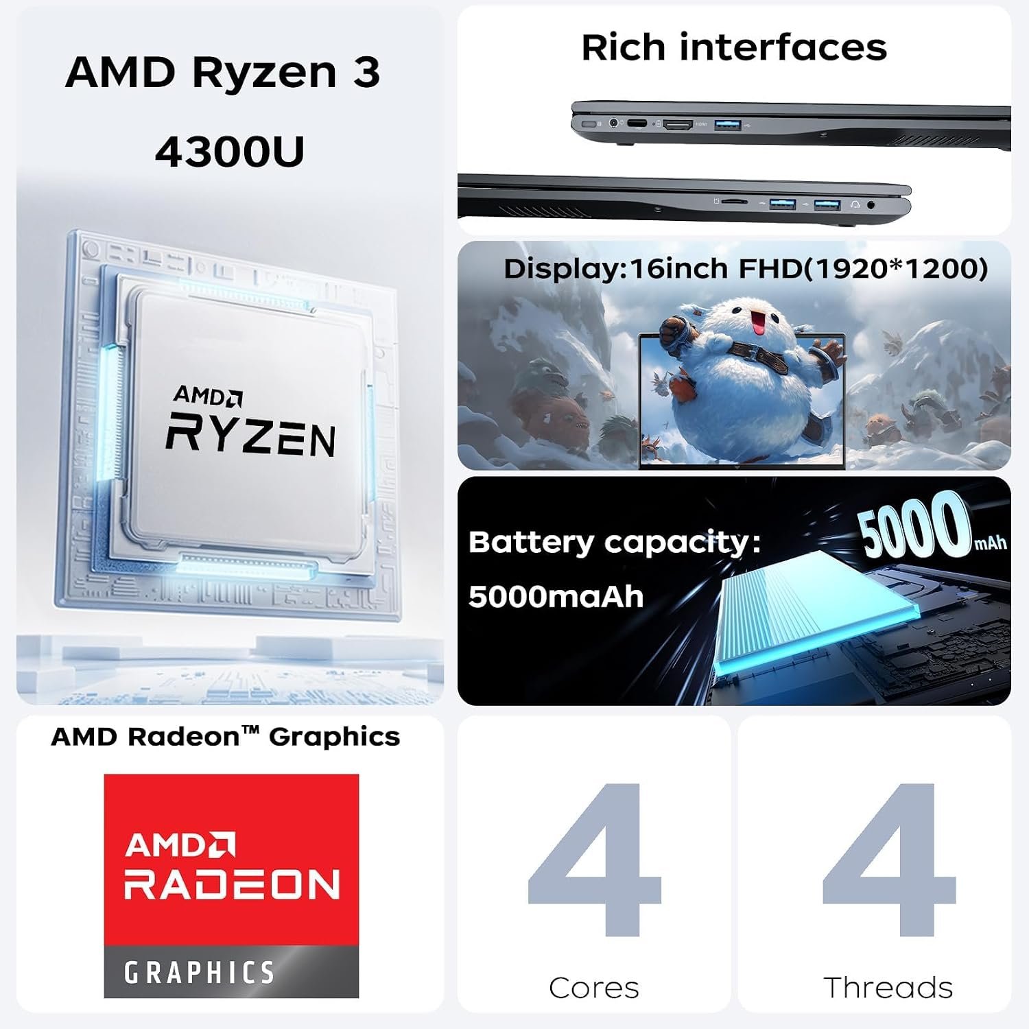 ACEMAGIC ordinateur portable 16 pouces Ryzen 3