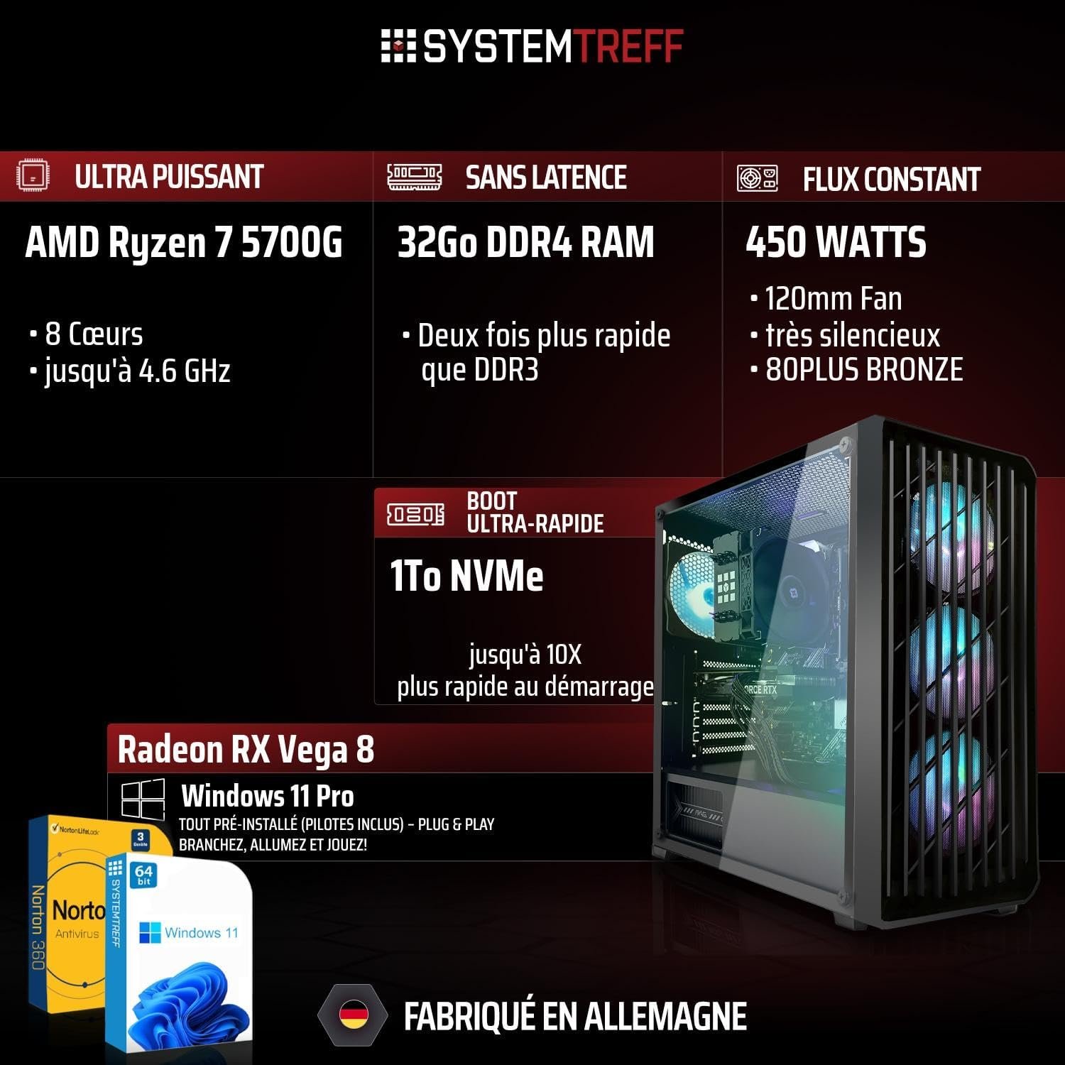 Systemtreff PC Gamer Ryzen 7 5700G vue boîtier